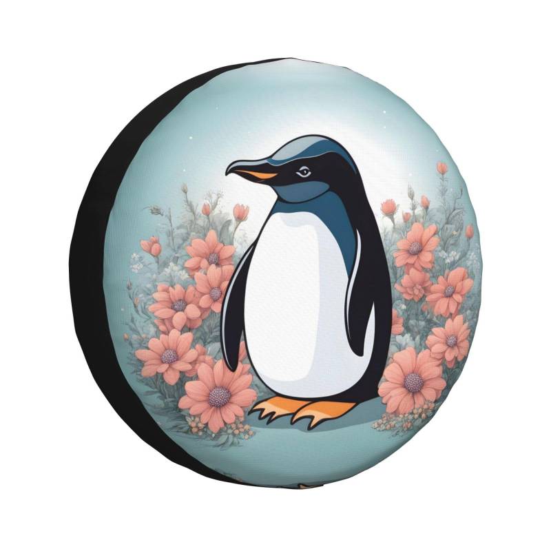 Reifenabdeckung mit Pinguin mit Blumen, Allwetterschutz für Anhänger, SUV, LKW und mehr, 35,6 cm, 40,6 cm, 43,2 cm, 43,2 cm von Nabear