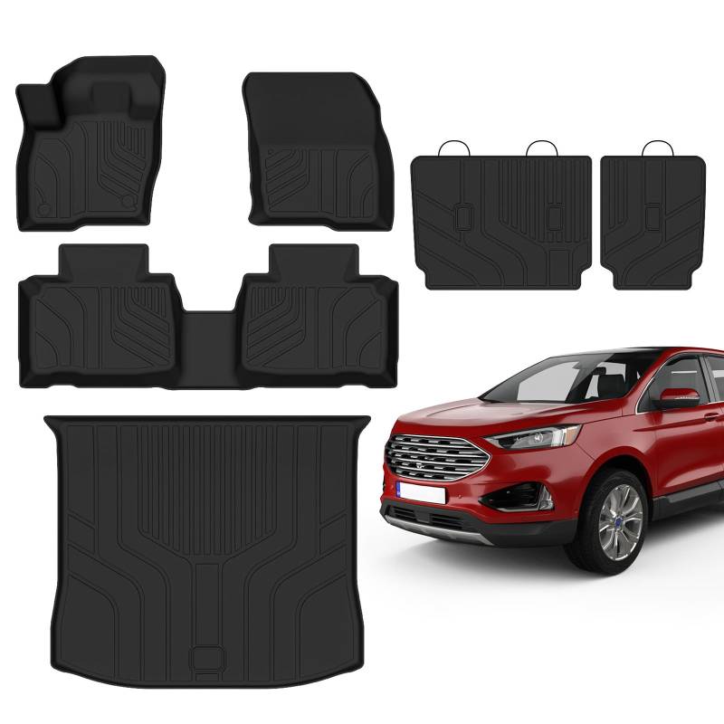 Naibeve Fußmatten für Ford Edge 2015 2016 2017 2018 2019 2020 2021 2022 2023 Ford Edge - Allwetter-passgenau für Ford Edge Fußmatten und Ladungseinlage hinter der 2. Reihe für Ford Edge Zubehör von Naibeve