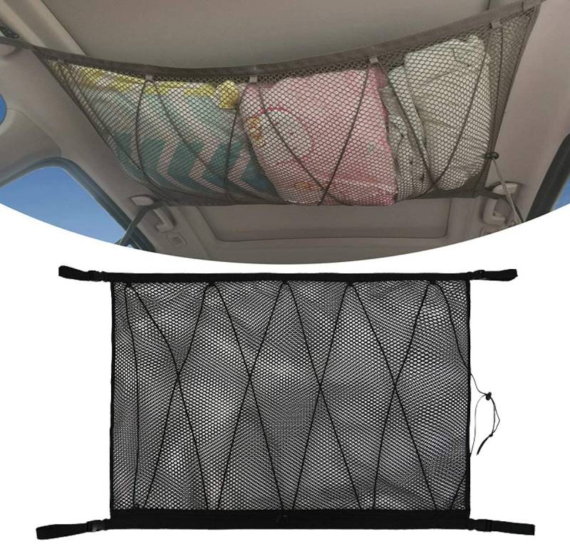 Namvo Auto-Decken-Aufbewahrungsnetz SUV-Decken-Netz-Tasche mit verbessertem Doppelkopf-Rei?Verschluss - Verhindern Sie fallendes Design für Steppdecke, leichte Gegenst?nde, Kleinigkeiten (schwarz) von Namvo