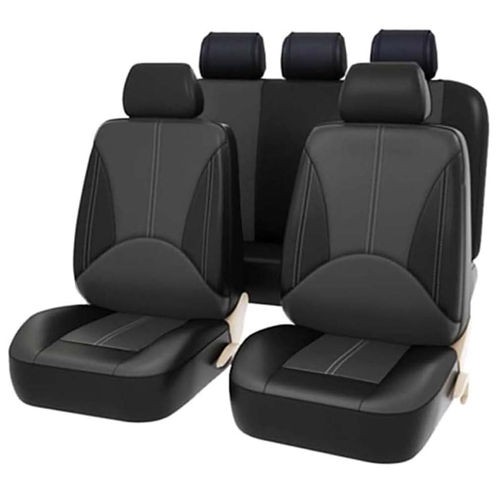 NanDeZ Auto Sitzbezüge Sets für V-W Passat B8 Variant/Wagon 2014-2023, Leder Schonbezüge Atmungsaktive Rutschfester Auto Universalsitzschutz Full Set Innenraum Zubehör,F/Black Grey von NanDeZ