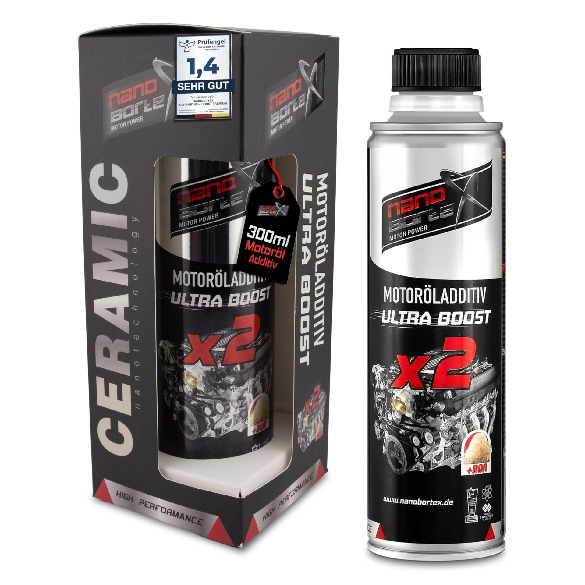 NanoBorTeX Öladditiv Ceramic Ultra Boost Premium Keramik & BOR Motoröladditiv Verschleißschutz Motorölzusatz Hochleistungs Additiv 300ml von NanoBorTeX Motor Power