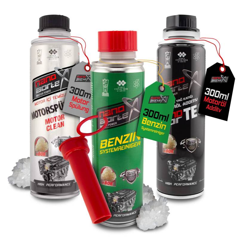NanoBorTeX Motor Power Set Angebot Öl Additiv + Benzinzusatz + Motorspülung Motorschutz BOR Boron Motorbeschichtung Schutz DAS ORIGINAL von NanoBorTeX Motor Power
