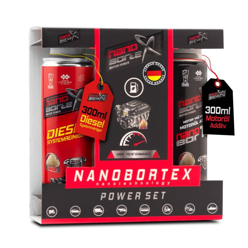 NanoBorTeX Motor Power Set – Motorölzusatz & Dieselsystemreiniger mit BOR Nano-Technologie für maximalen Motorschutz, reduzierte Reibung und Spritersparnis – 300ml Additiv für alle Motorentypen von NanoBorTeX Motor Power