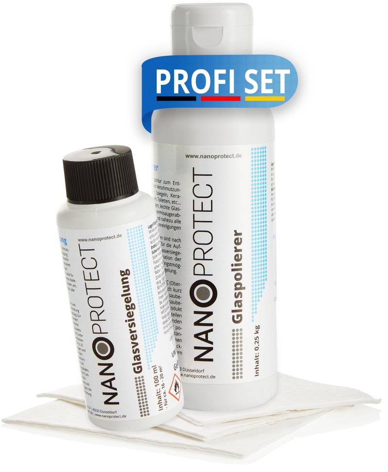 Nanoprotect Glasversiegelung | 10-12 m² | Premium Nano Scheibenversiegelung | Für Auto, Dusche und Fenster | Set inkl. Glaspolitur und 3 Spezialtüchern | Lotus Effekt von Nanoprotect