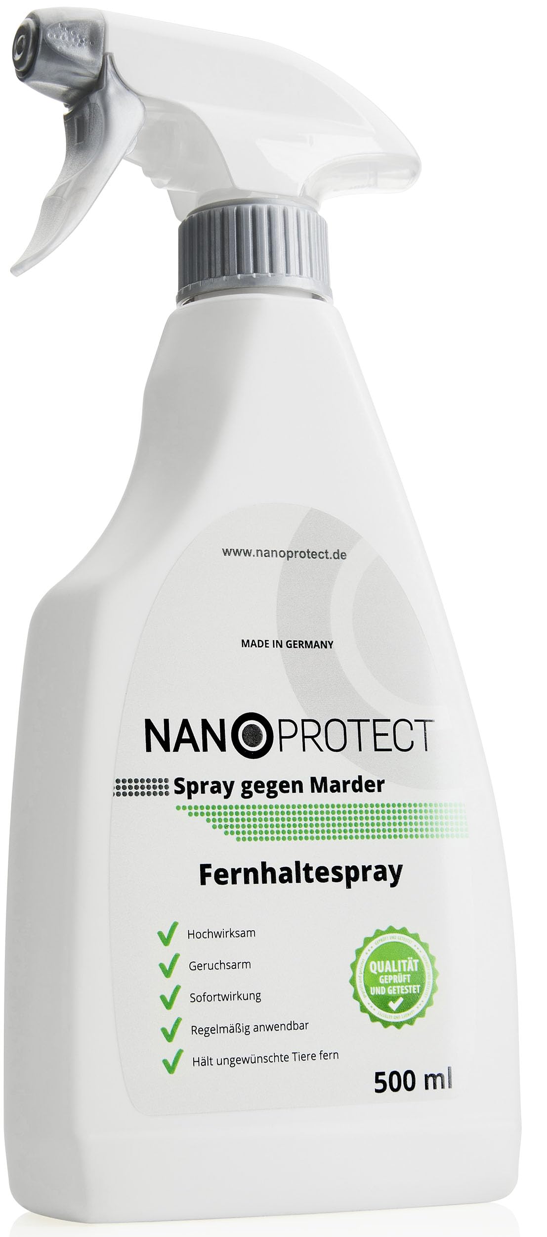 Nanoprotect Spray gegen Marder | 0,5 Liter Marderspray | Hochwirksame Marderabwehr für Auto, Garage oder Dachboden | Schnell- und Langzeiteffekt | Marderschreck von Nanoprotect