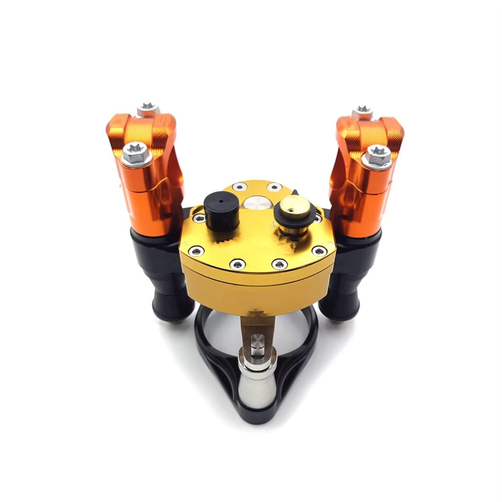 Naojino Motorrad Lenker Riser Für CRF250R 2014 2015 2016 2017 Motorradteile Einstellbarer Lenkungsdämpferstabilisator Lenkererhöhung Klemmhalterungssatz Motorradzubehör(Yellow and Orange) von Naojino