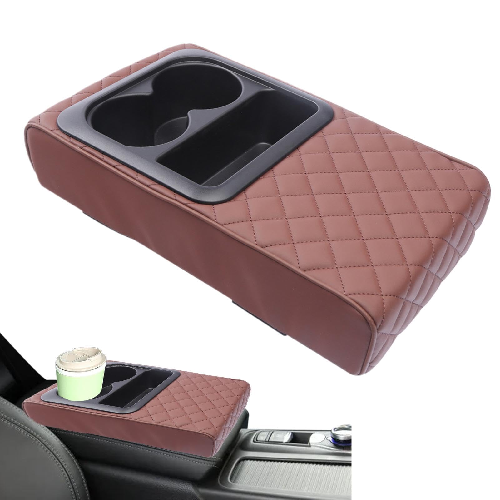 Auto Mittelkonsole Armlehne Kissen - Auto Mittelkonsole Abdeckung Auto Armlehne Box Schutz | Kissen mit Getränkehalter Auto Mittelkonsole Armlehne Kissen - Auto Mittelkonsole Abdeckung Auto Armlehne Box Schutz | Kissen mit Getränkehalter von Naqqios
