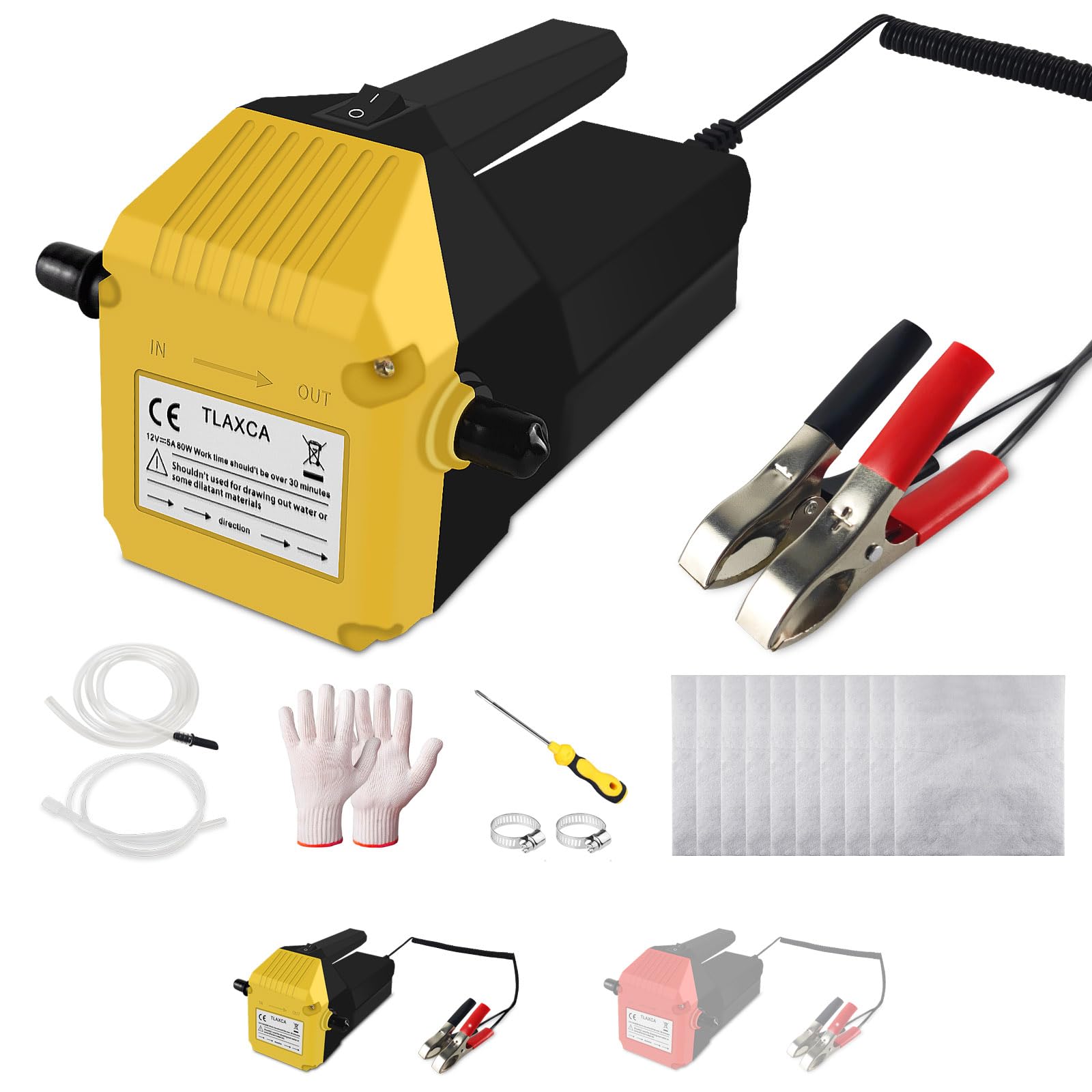 Nartov Ölabsaugpumpe 12V 80W Ölpumpe Elektrisch Ölabsaugpumpe Motoröl Dieselpumpe Kraftstoffpumpen Absaugpumpe öl Dieselpumpe Tragbare Ölpumpe für Auto Motorrad Boot LKW Wohnmobil (Rot) (Gelb) von Nartov