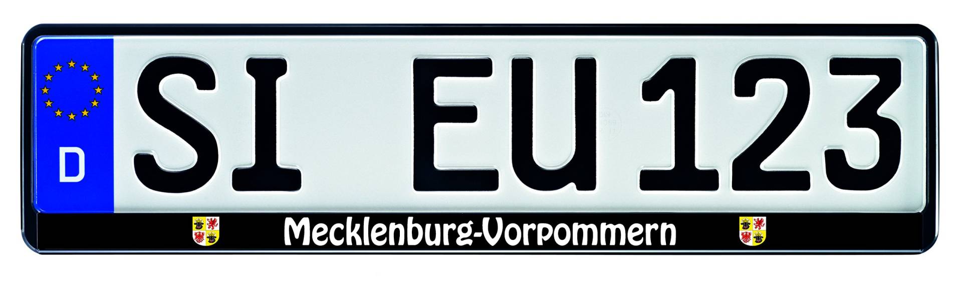 1 Paar Kennzeichenhalter schwarz mit Bundesland Motiv Wappen Bedruckt Kennzeichenhalterung Kennzeichenrahmen (Mecklenburg-Vorpommern) von Nashville print factory