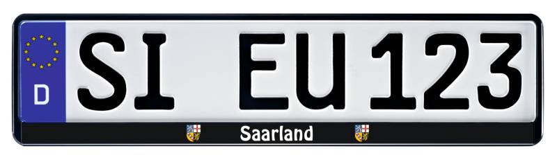 1 Paar Kennzeichenhalter schwarz mit Bundesland Motiv Wappen Bedruckt Kennzeichenhalterung Kennzeichenrahmen (Saarland) von Nashville print factory