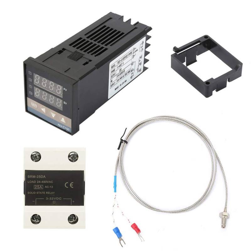 REX-C100FK02-V und DN-Temperaturregler-Kits AC110-240V 50/60HZ PID-Digitalanzeige-Thermostat-Kit 0-400℃ K-Typ-Thermoelement-Halbleiterrelais-Set für industrielle Lebensmittelmaschinen von Natudeco