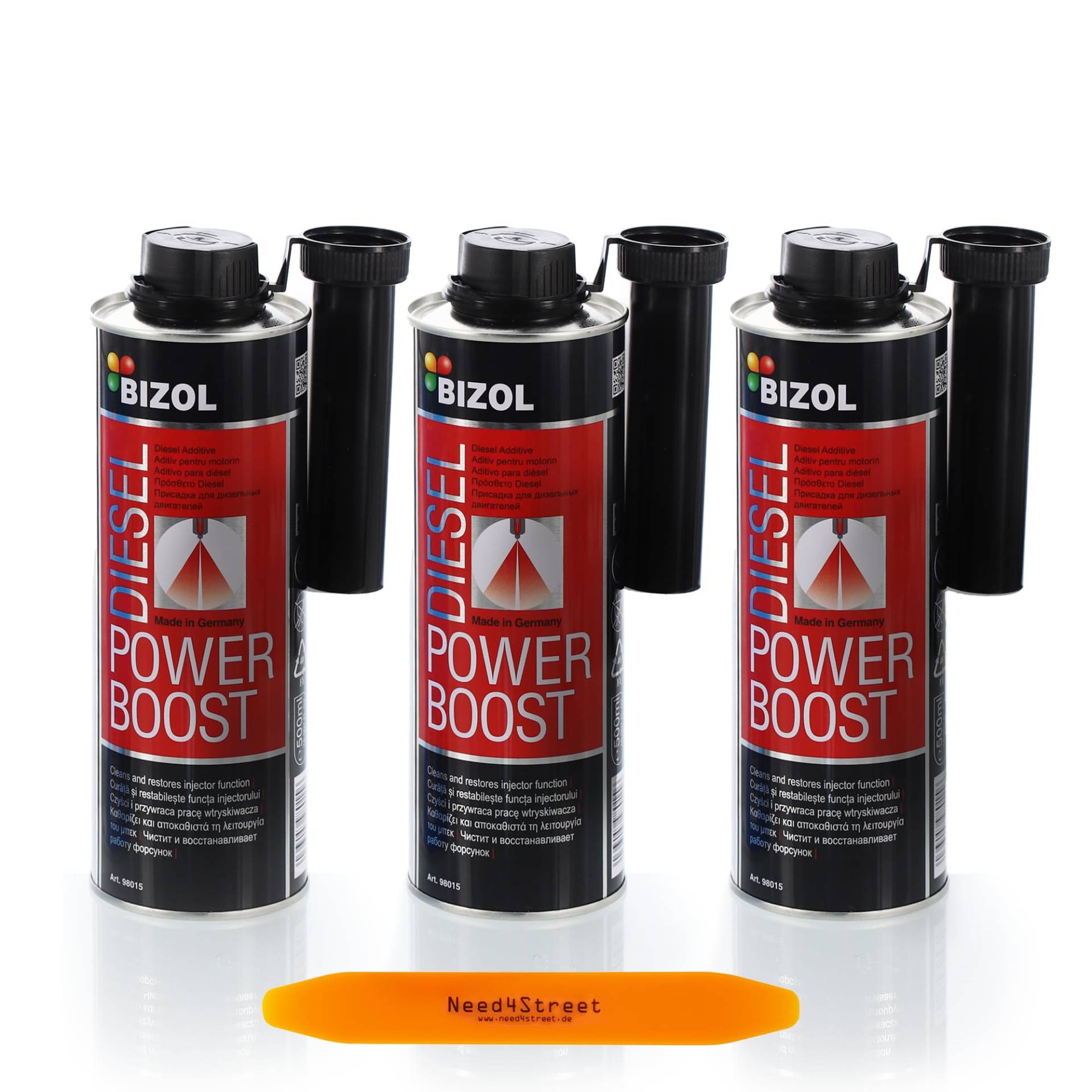 Need4Street 3er Pack BIZOL Diesel Power Boost Injektoren Reiniger mit Entriegelungskeil, Diesel Zusatz, Kraftstoff Additiv von Need4Street