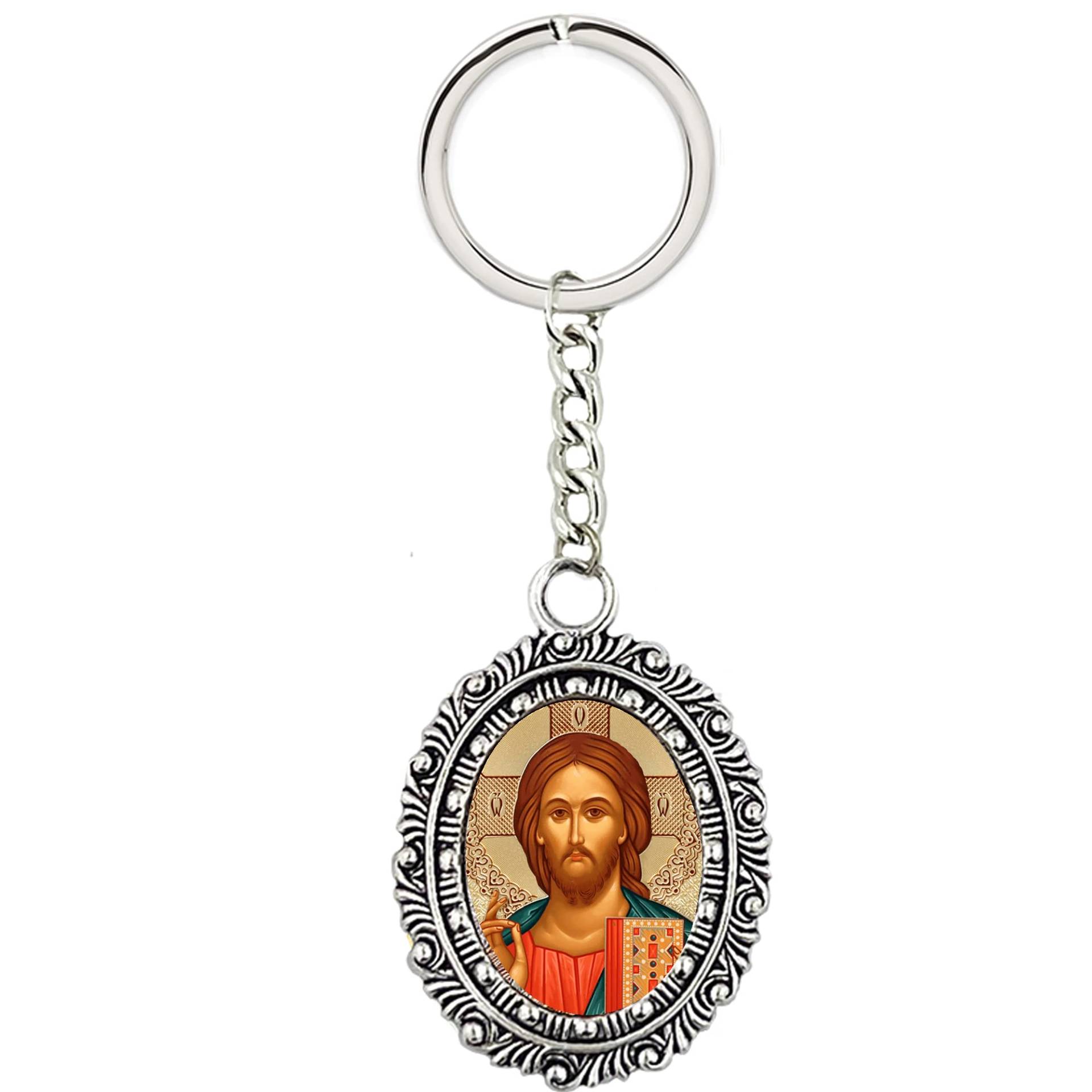 Needzo Christus der Lehrer Ikone Schlüsselanhänger, Bild von Jesus Christus, orthodoxe, katholische, christliche Geschenke, 11,4 cm, silber, 4 1/4 inch von Needzo