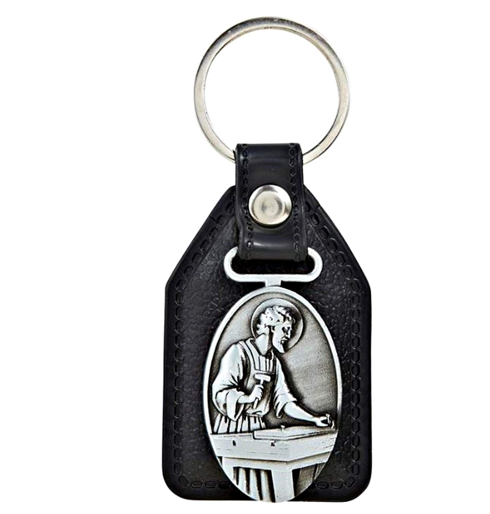 Needzo Schlüsselanhänger St. Joseph der Arbeiter, Medaille und Kunstleder, 8,9 cm, Schwarz, '6.0x4.0x 1.0' Needzo Schlüsselanhänger St. Joseph der Arbeiter, Medaille und Kunstleder, 8,9 cm, Schwarz, '6.0x4.0x 1.0' von Needzo