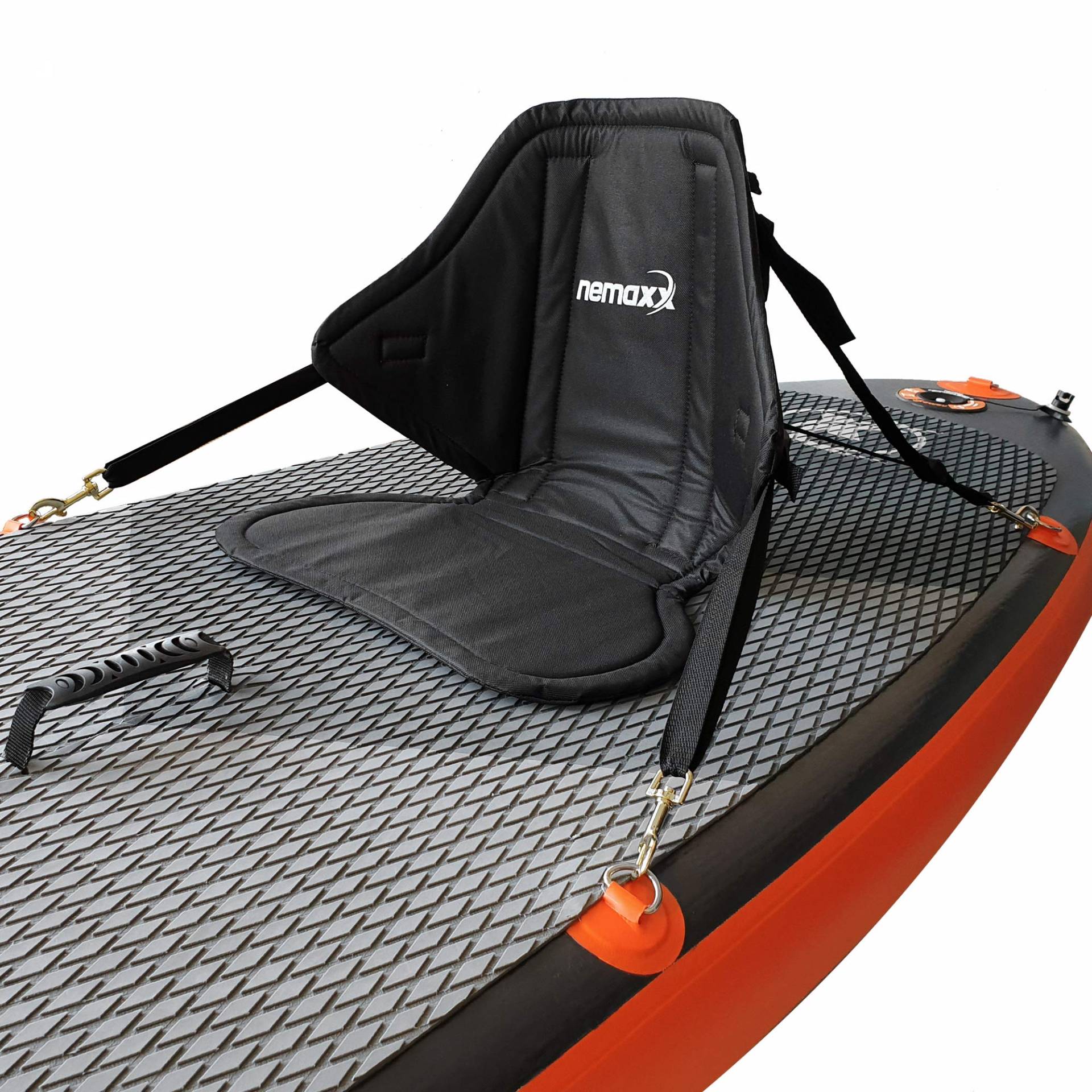 NEMAXX® SUP Sitz [MIT ZUBEHÖR] – Sitz für SUP Board & Kajak Aufblasbar & Leicht zu transportieren – Stand Up Paddle Sitz 320–380 cm in Orange/Grau – SUP Paddel Sitz Rutschfest & Weich – Kajak Sitz SUP von Nemaxx