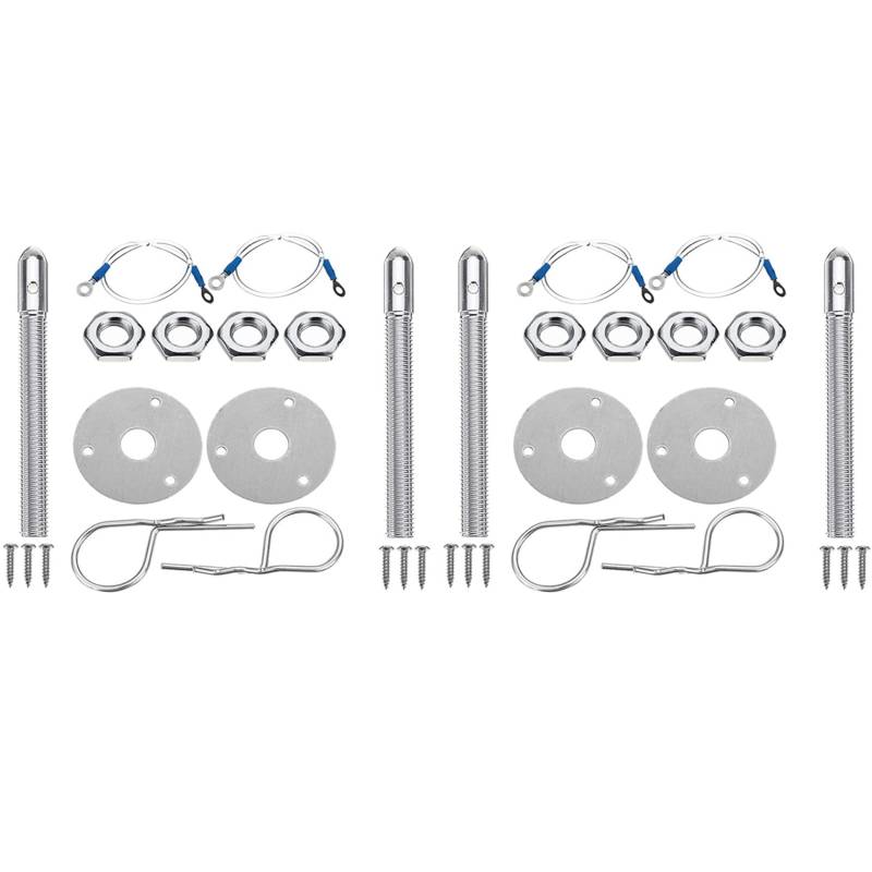 Nemeae 2X Universal Halterung Motor Haube Pin Lock Latch Kit Rennen Sport Wagen Legierung Silber von Nemeae
