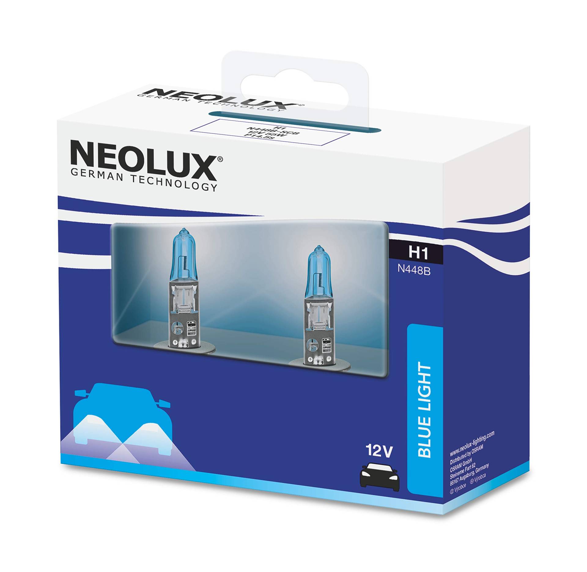NEOLUX Blue Light H1 Halogen-Scheinwerferlampe N448B-2SCB 4000K 12V 55W Soft Cover Box (2 Leuchtmittel) von NEOLUX