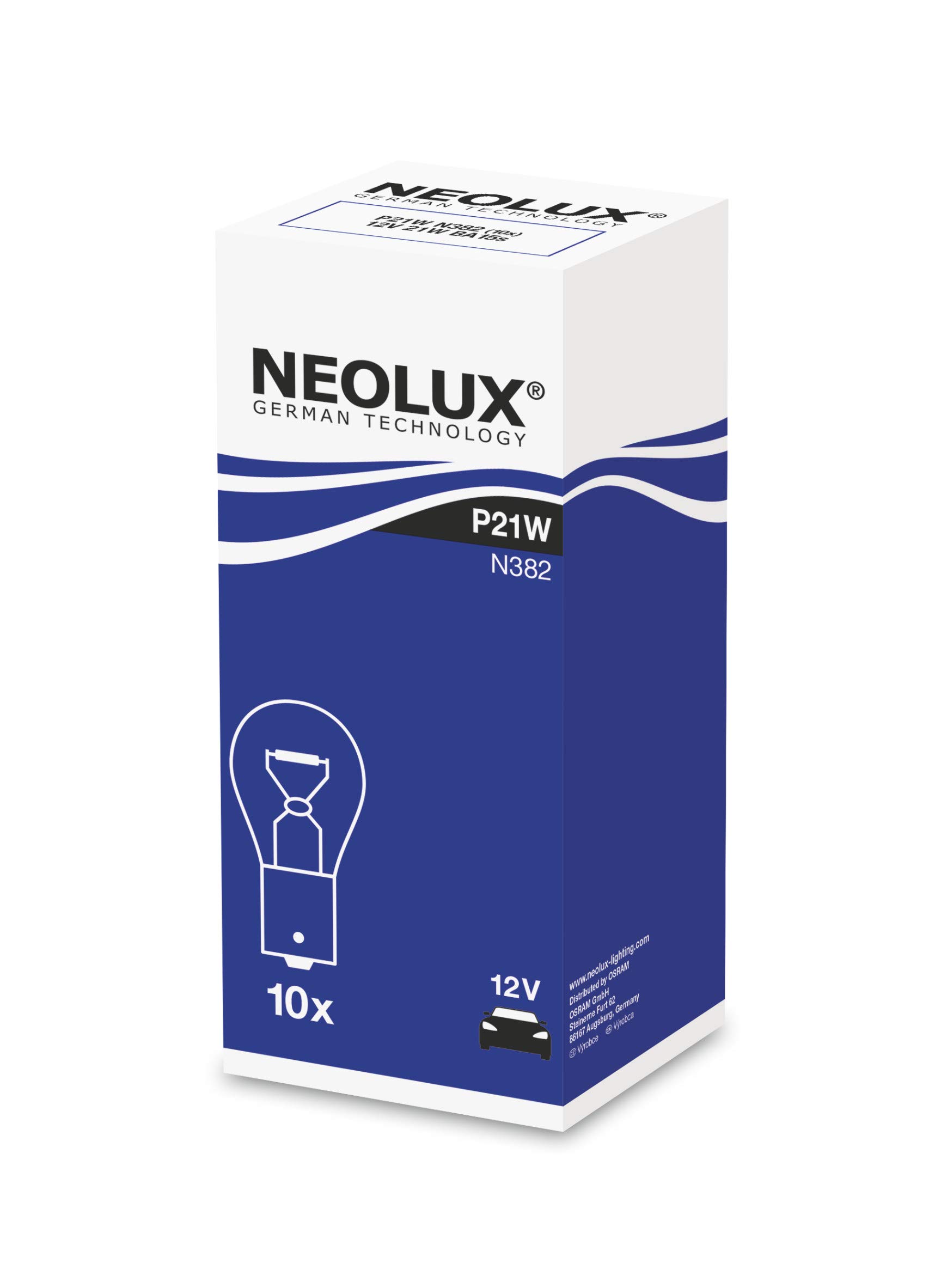 Neolux Standard P21W Signalleuchte für Auto und Motorrad, N382, 12 V, 21 W, 10 Stück von NEOLUX
