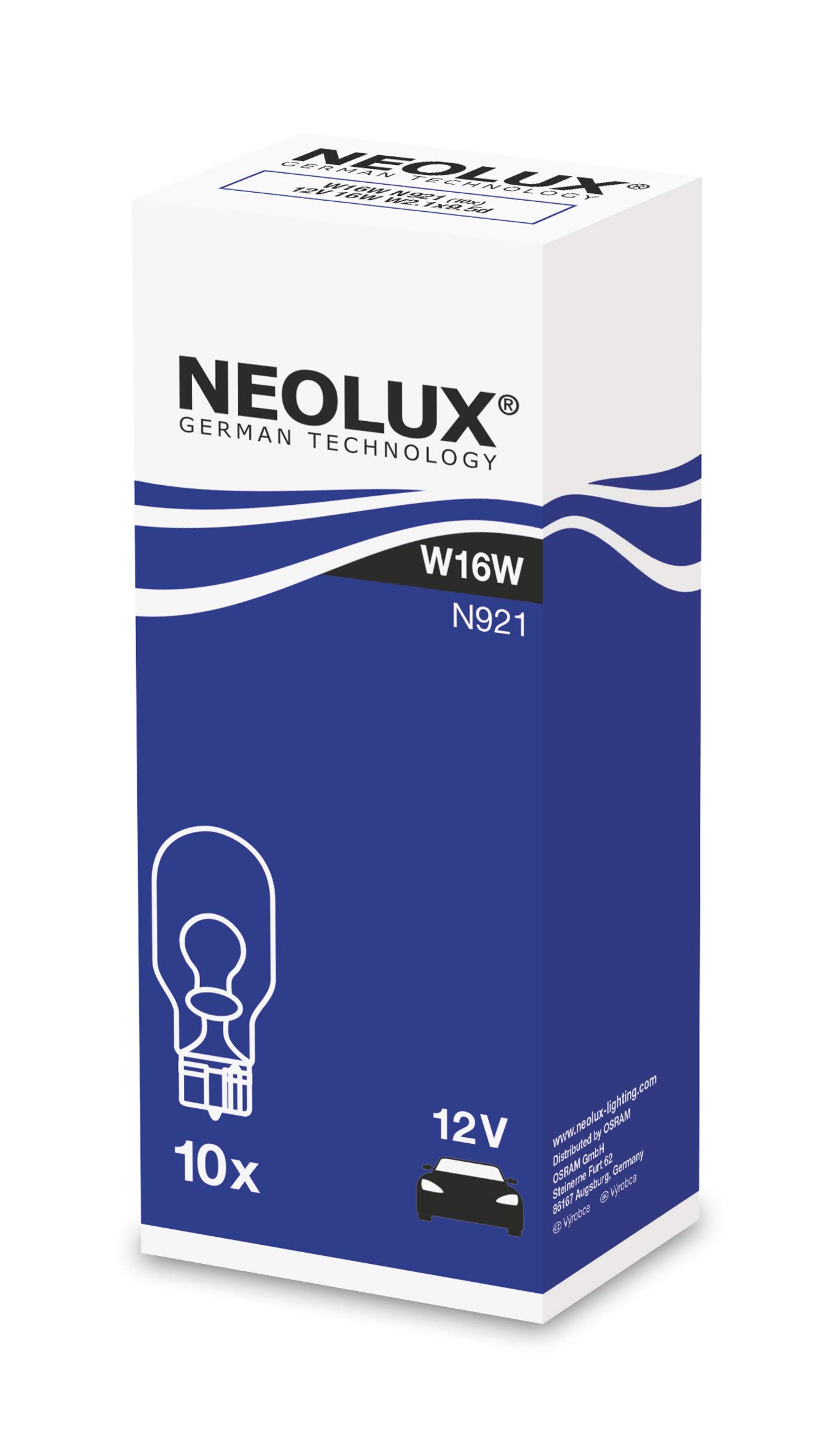 NEOLUX Standard W16W Signallampe für Auto und Motorrad, N921, 12 V, 16 W, 10 Stück NEOLUX Standard W16W Signallampe für Auto und Motorrad, N921, 12 V, 16 W, 10 Stück von NEOLUX