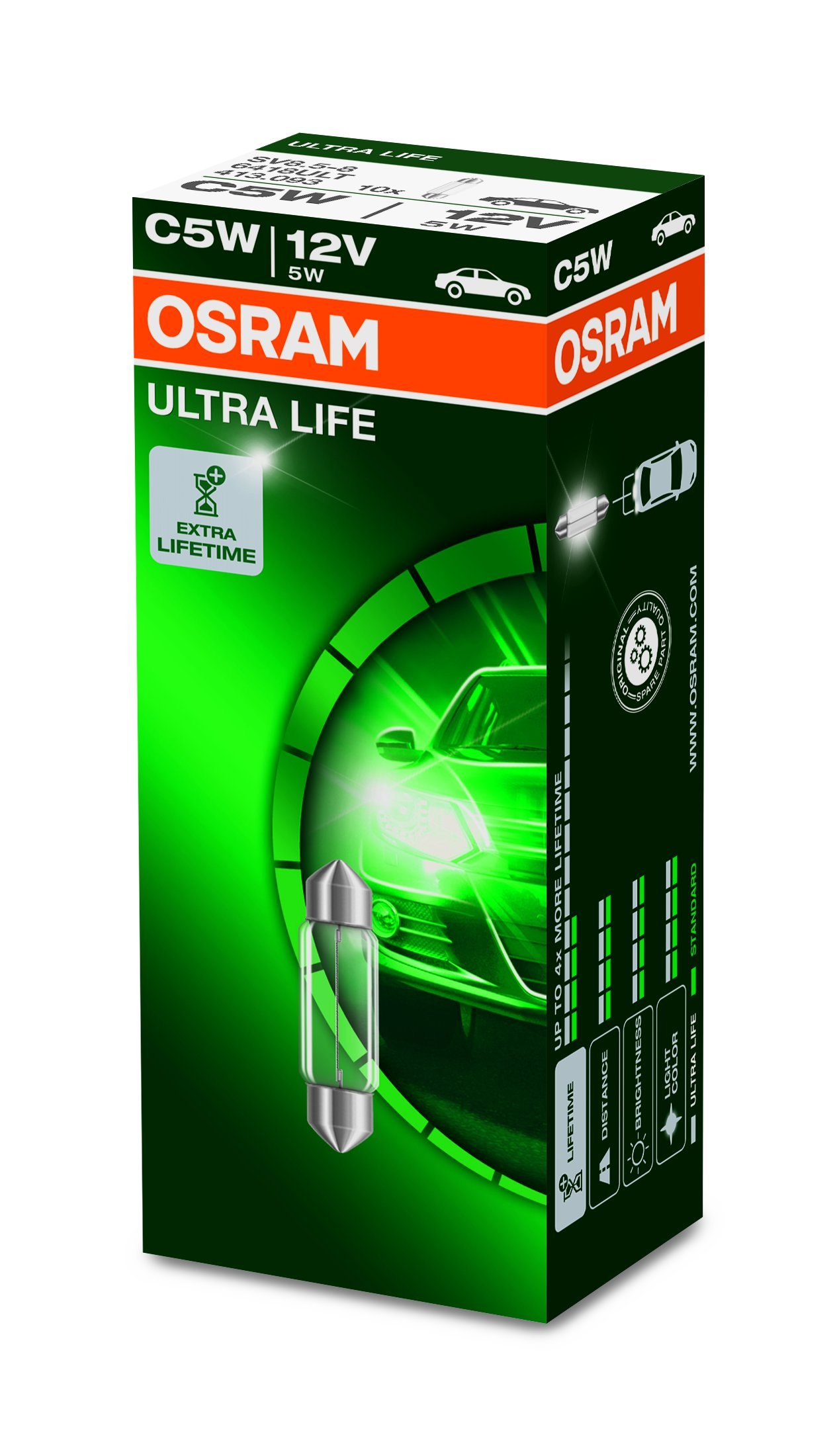 Osram ULTRA LIFE C5W Halogen, Innenbeleuchtung, 6418ULT, 12V PKW, Faltschachtel (10 Stück) von Osram