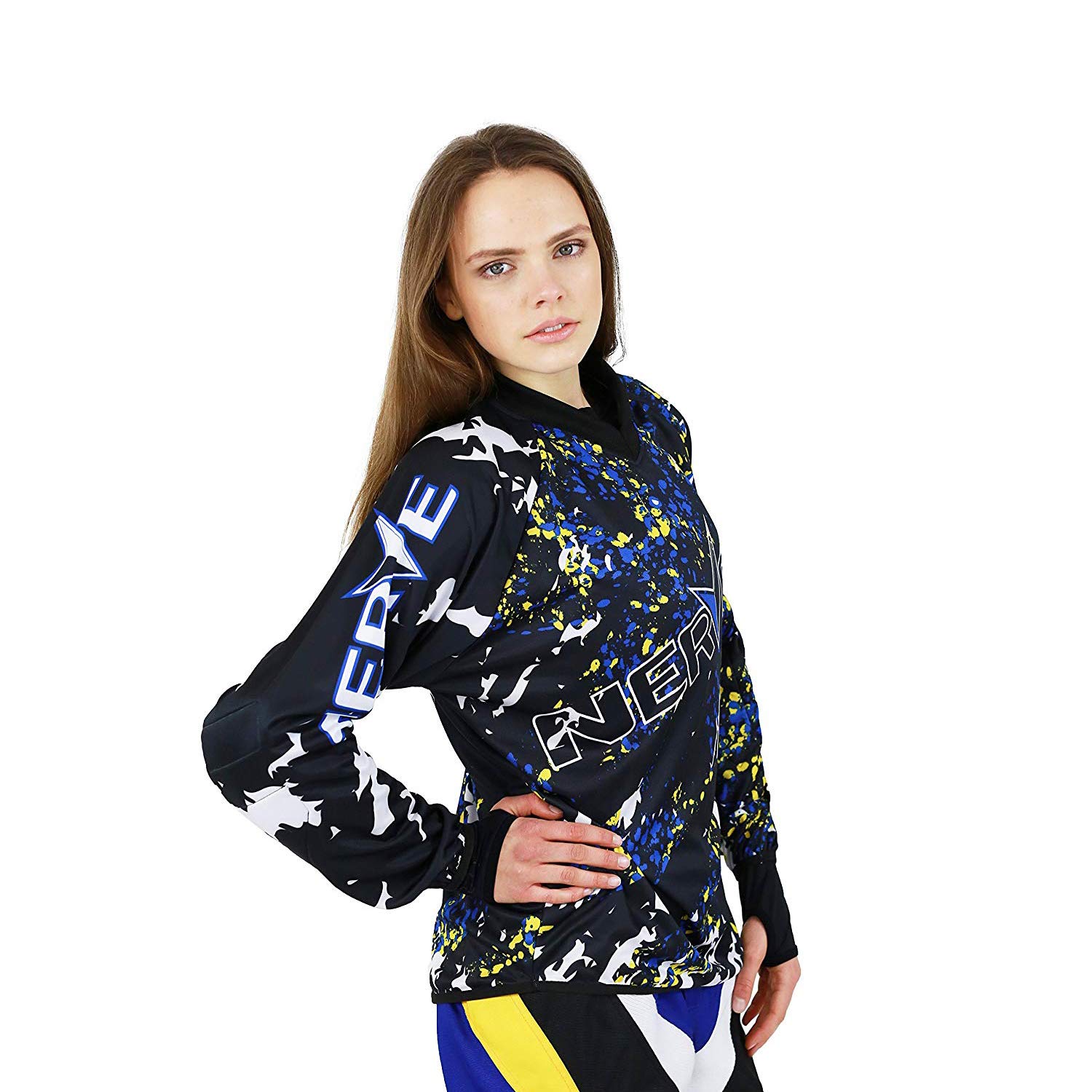 Motocross Cross Enduro T-Shirt Langarmshirt Herren Damen Splash Design Bemustert - schwarz-blau - L von Nerve Shop