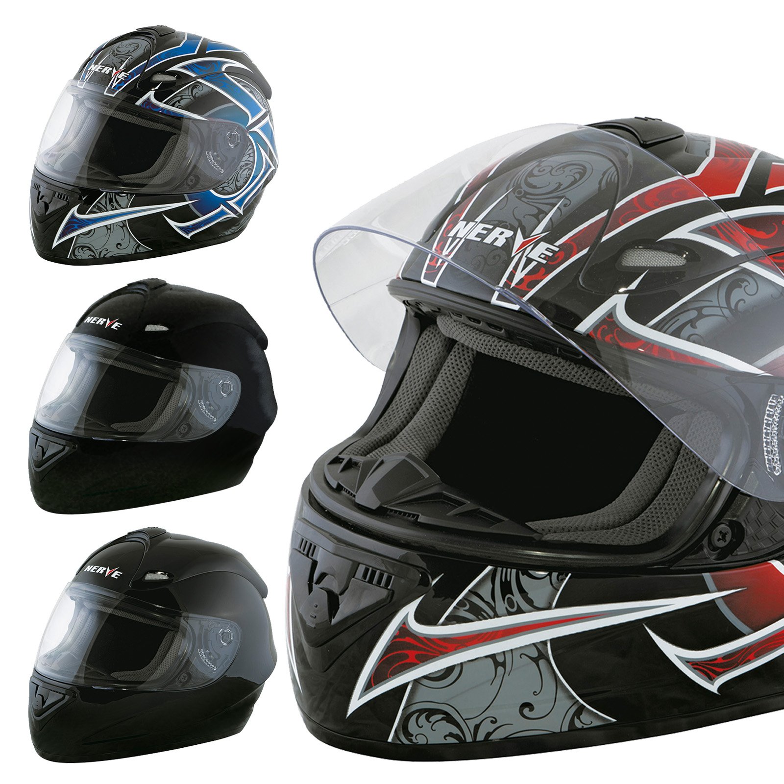 Nerve Shop Motorradhelm Integralhelm NS2013 Vollvisierhelm Fullface Motorrad Helm Mofa Motorroller Damen Herren Erwachsene - schwarz-blau - M von Nerve Shop