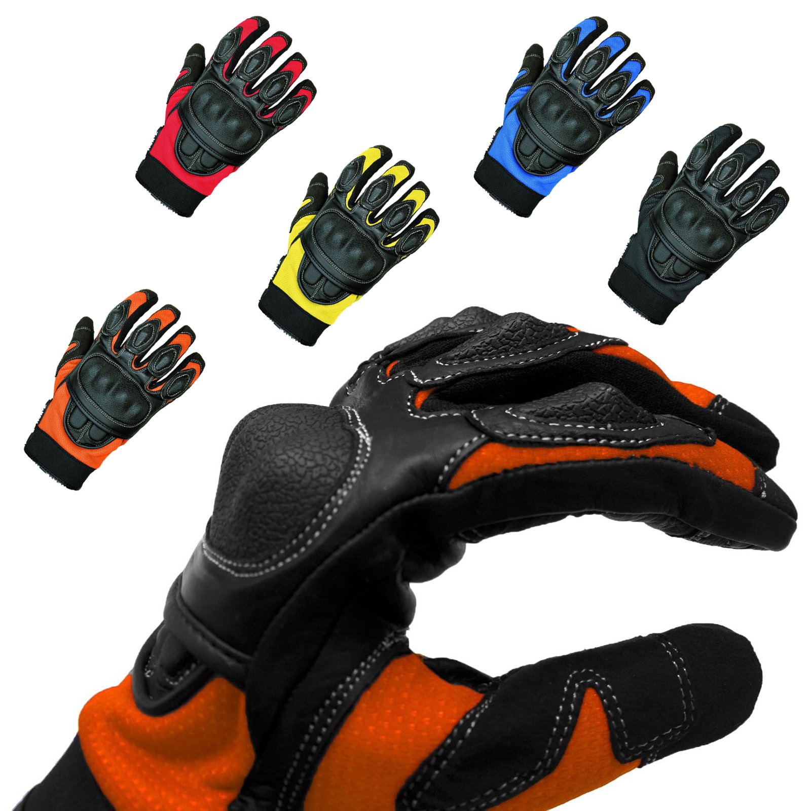 Nerve Shop Motorradhandschuhe Sommerhandschuhe -Sporty- Roller Moped Chopper Leder Handschuhe Herren Damen Frauen Dünn - schwarz-orange - XS/7 von Nerve Shop