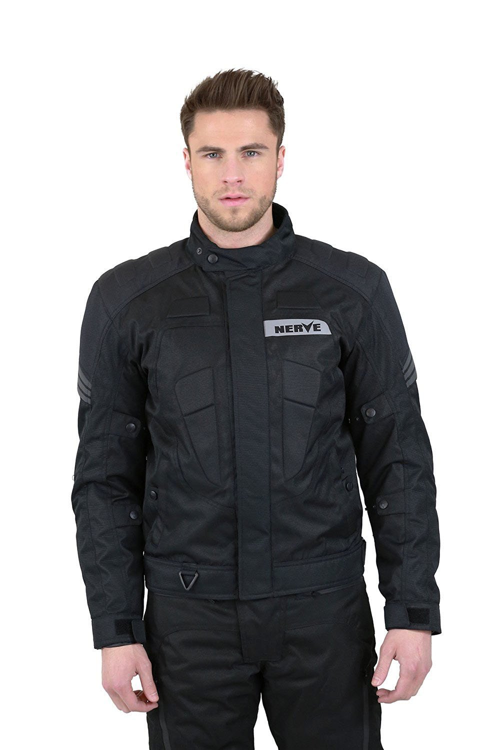 Nerve Biker Motorradjacke, Schwarz, 3XL von Nerve