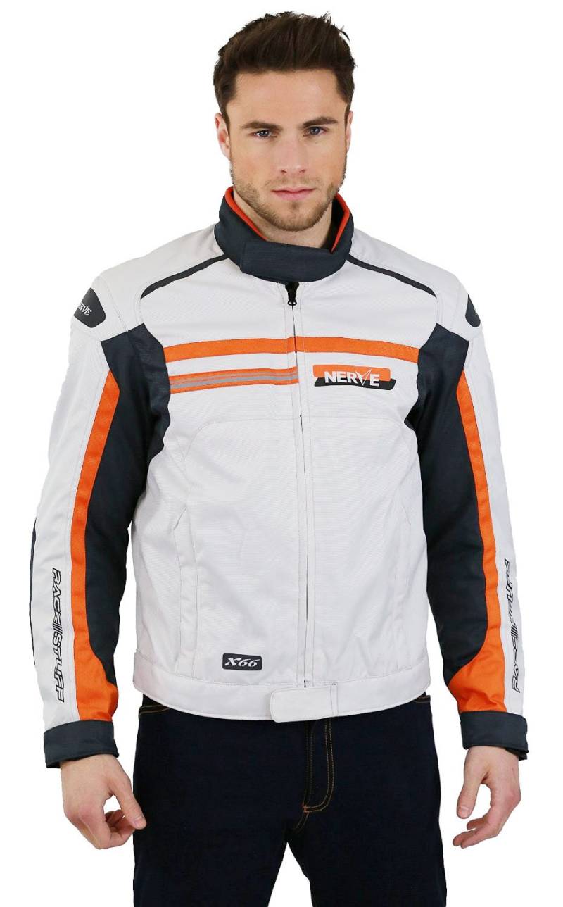 Nerve X66 Motorradjacke, Weiß/Orange, S von Nerve