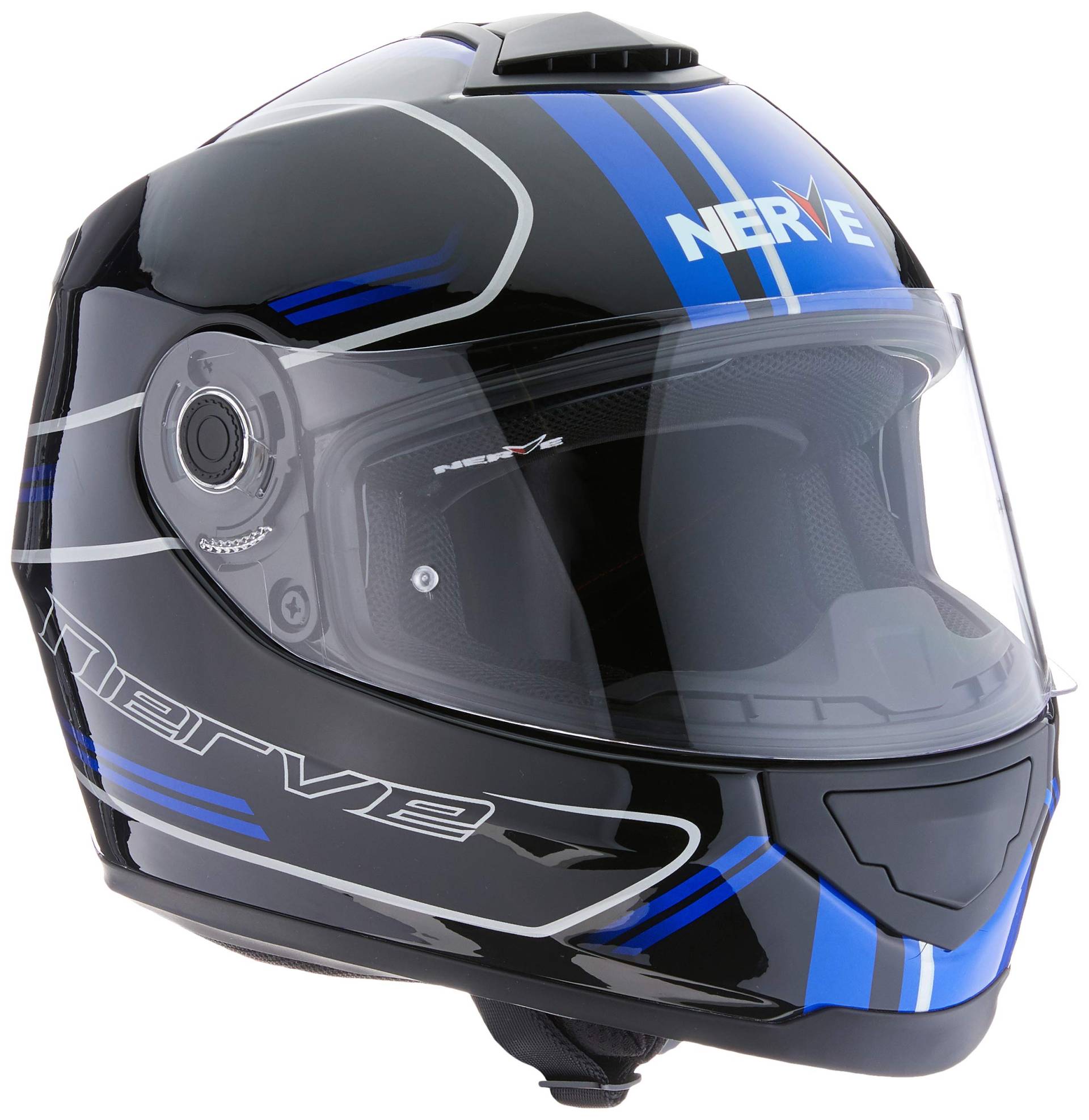 Nerve NH6008 Integralhelm Fullface Helm Motorrad Mofa Motorroller Helm Damen Herren Erwachsene, Schwarz-Blau, Größe M von Nerve