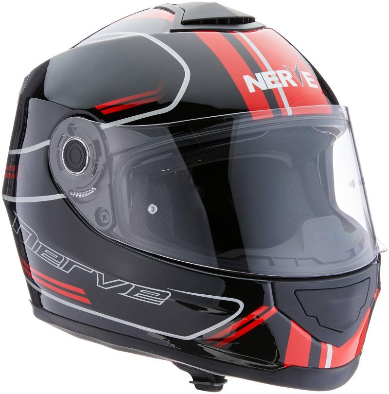 Nerve NH6008 Integralhelm Fullface Helm Motorrad Mofa Motorroller Helm Damen Herren Erwachsene, Schwarz-Rot, Größe M von Nerve
