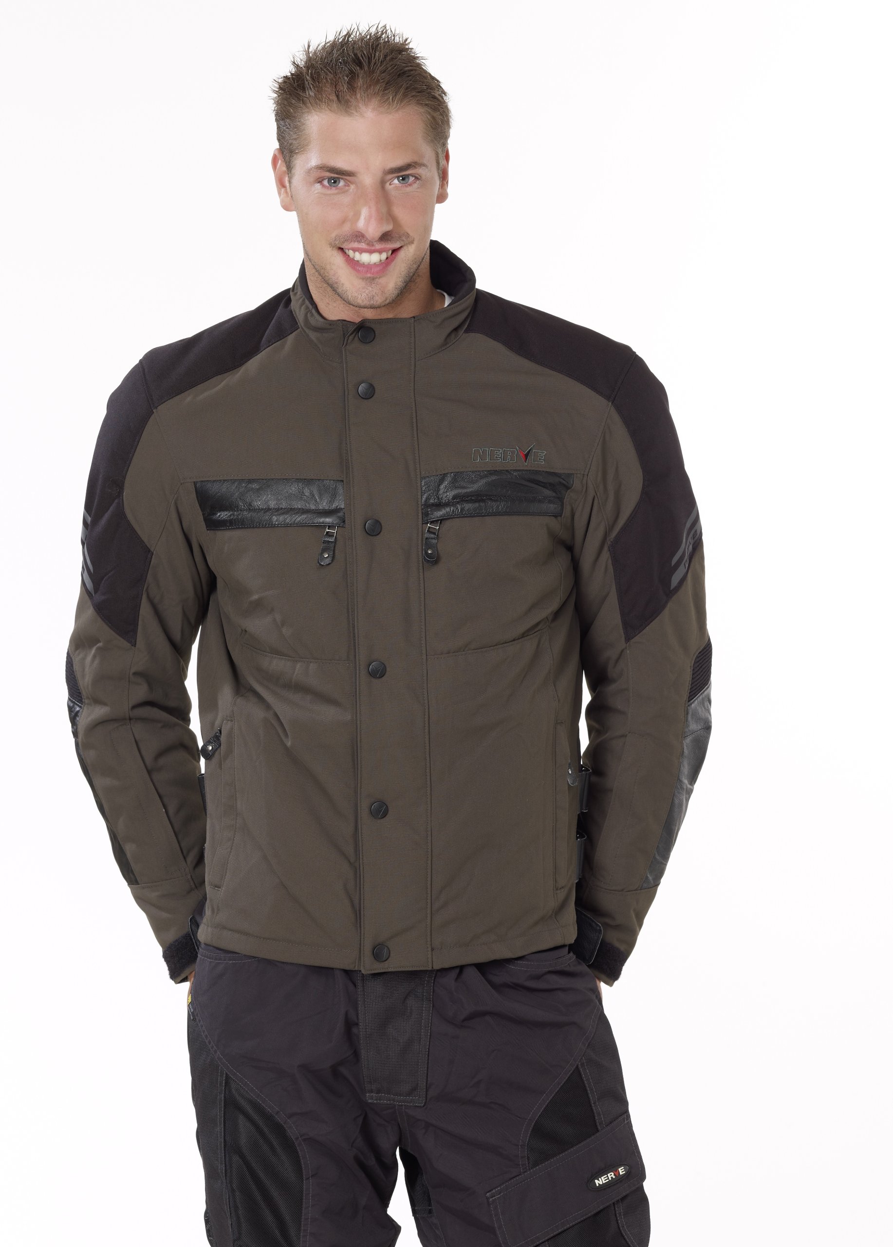 Nerve Skyline Motorradjacke Sommer Winter Motorrad Roller Jacke Kurz Protektorenjacke Textil Herren, Oliv, Größe XL von Nerve