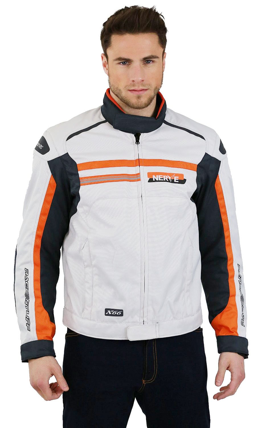 Nerve X66 Motorradjacke, Weiß/Orange, XXL von Nerve