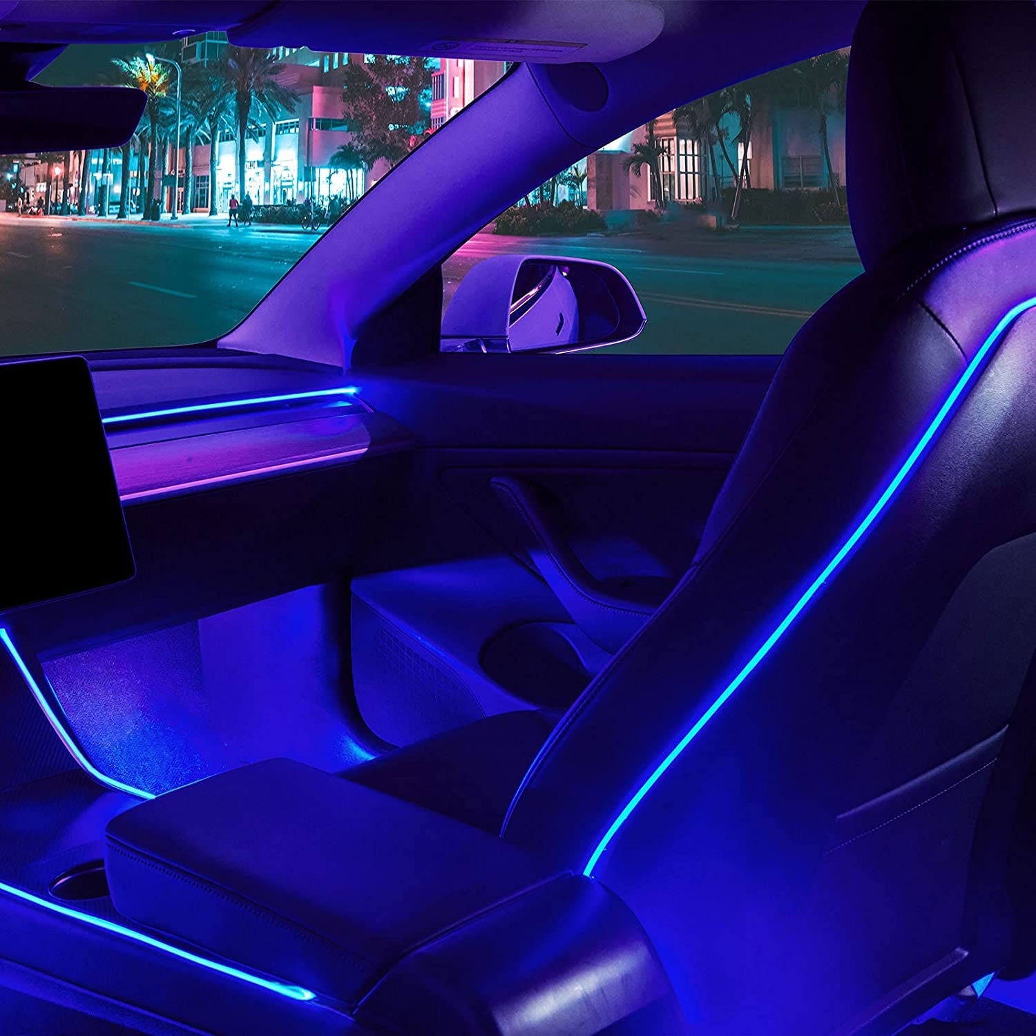 Nestour 2016-2020 Tesla Model 3 Y Neon-Innenbeleuchtung für Autos (Mittelkonsole+Armaturenbrett+Sitzrückseite+4 Fußleuchten) APP-gesteuerte LED-Leuchtstreifen mit mehreren Szenen-Modi im RGB-Farbraum von Nestour