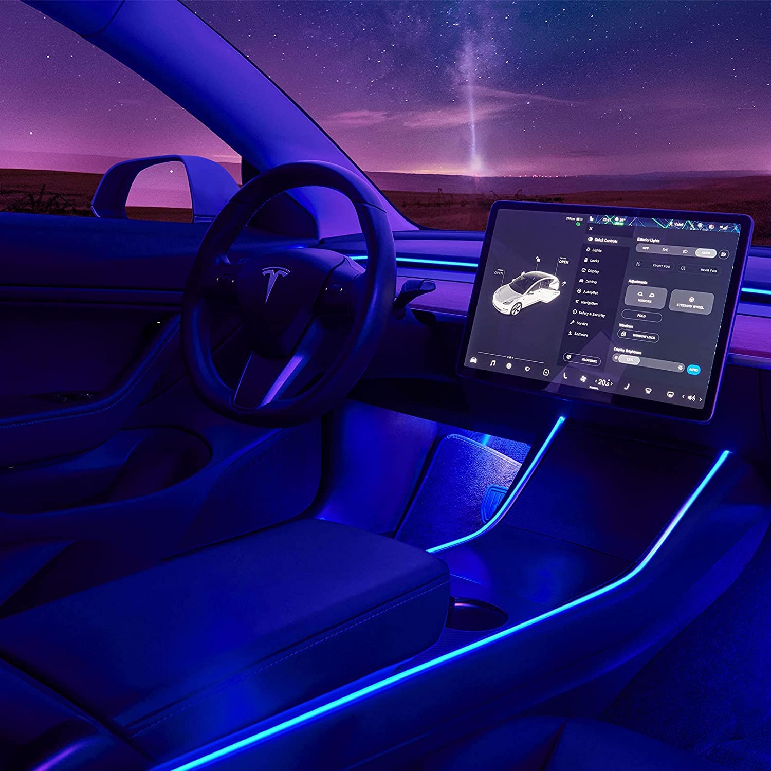 Nestour 2016-2020 Tesla Model 3 Y Neon-Innenbeleuchtung für Autos (Mittelkonsole+Armaturenbrett+ 2 Fußleuchten-Accessoires) APP-gesteuerte LED-Leuchtstreifen mit mehreren Szenen-Modi im RGB-Farbraum von Nestour