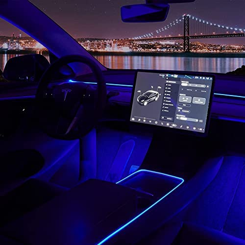 Nestour 2021-2022 Tesla Model 3 Y Neon-Innenbeleuchtung für Autos (Mittelkonsole+Armaturenbrett+2 Fußleuchten) APP-gesteuerte LED-Leuchtstreifen mit mehreren Szenen-Modi im RGB-Farbraum von Nestour