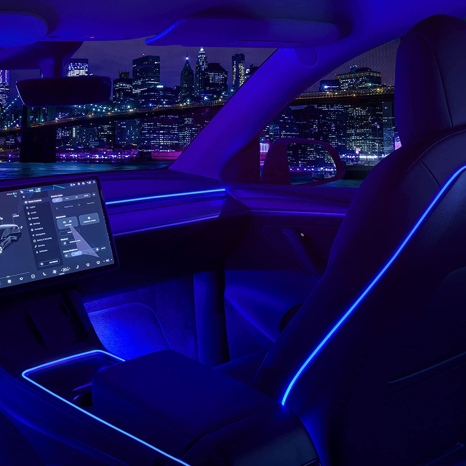 Nestour 2021-2022Tesla Model 3 Y Neon-Innenbeleuchtung für Autos (Mittelkonsole+Armaturenbrett+Sitzrückseite+4 Fußleuchten) APP-gesteuerte LED-Leuchtstreifen mit Mehreren Szenen-Modi im RGB-Farbraum von Nestour