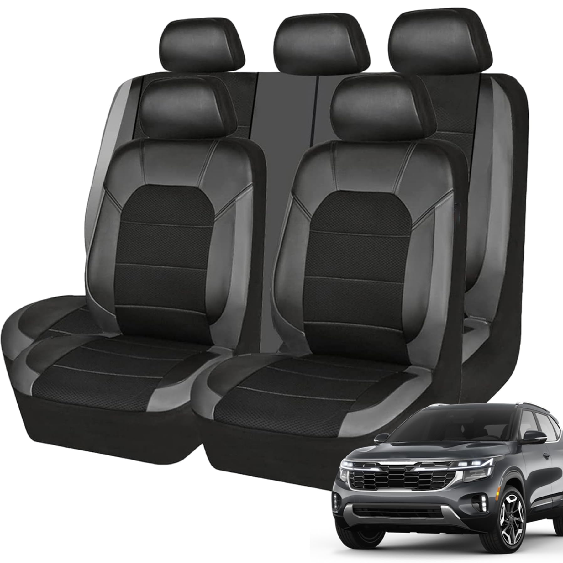NethCasti Autositzabdeckung 9pcs/Set Fine Mesh atmungsaktivem Vorder- und Rücksitzabdeckung universeller Ersatz dekorative Autozubehör, schwarz und grau NethCasti Autositzabdeckung 9pcs/Set Fine Mesh atmungsaktivem Vorder- und Rücksitzabdeckung universeller Ersatz dekorative Autozubehör, schwarz und grau von NethCasti