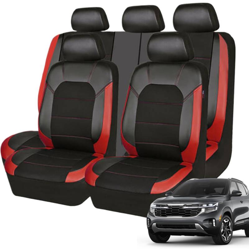 NethCasti Autositzabdeckung 9pcs/Set Fine Mesh atmungsaktives Vorder- und Rücksitzabdeckung universeller Ersatz für dekorative Autozubehör, rot und schwarz von NethCasti