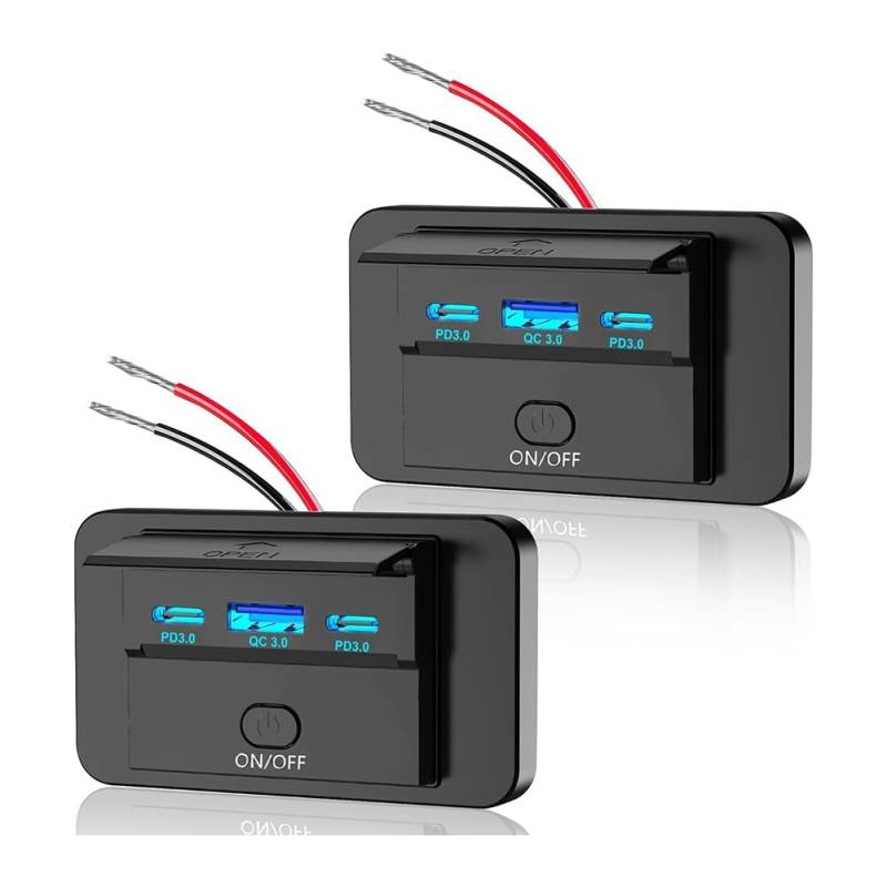 Nettoppo 2 Stück 3 Anschlüsse 12 V RV-USB-Steckdose 90 W, Dual PD3.0 Typ-C Schnellladung 72 W & USB QC3.0 18 W Panel-Wandhalterung von Nettoppo