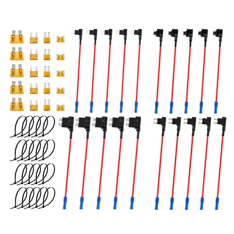 Nettoppo 20-Teiliges Auto-Add-A-Circuit-Sicherungshahn-Adapter-Set, ATO/ATC Mini Low Dual-Slot-Flachsicherungshalter, 12-V-Sicherungshahn-Set von Nettoppo