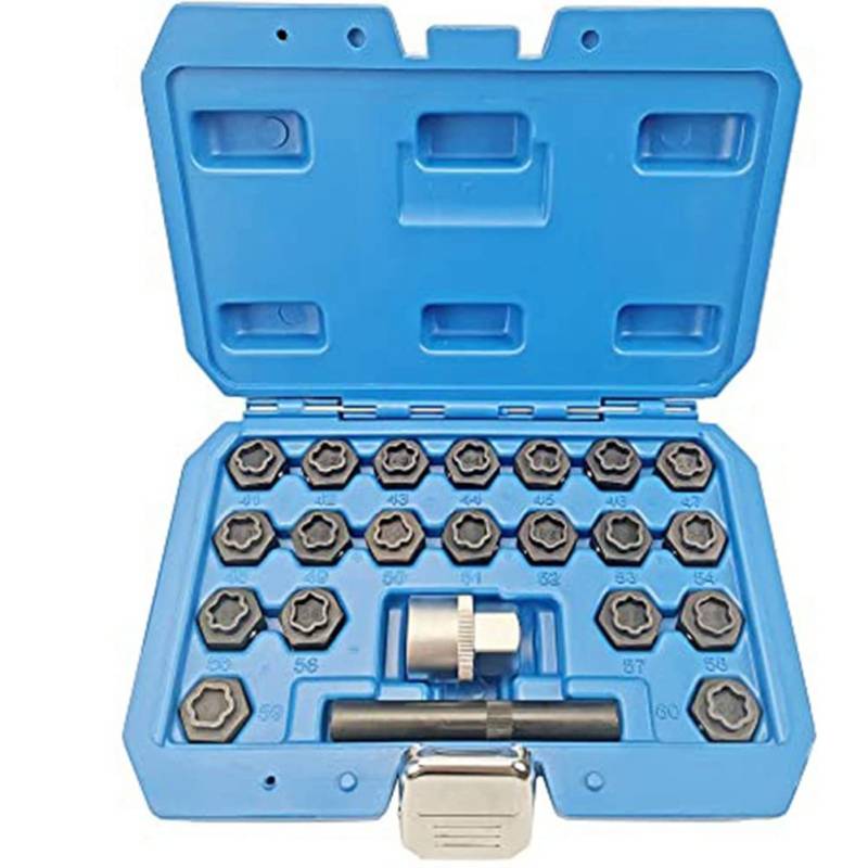Nettoppo 22-Teiliges Radsicherungsmutter-Schlüssel-Set, Radsicherungsmutter-Steckschlüssel-Adaptersatz, Rad-Diebstahlschutz-Radmuttern-Entfernungswerkzeug, Schwarz von Nettoppo
