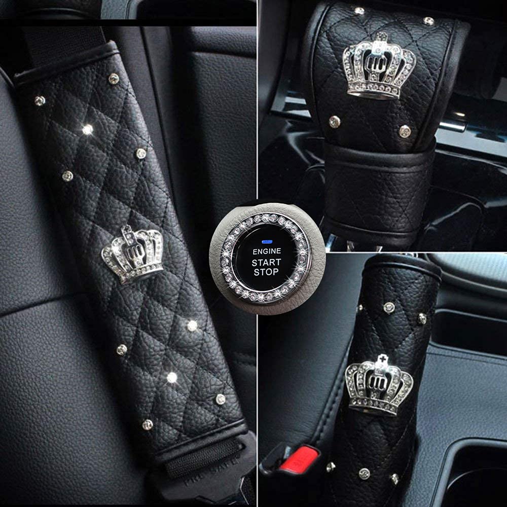 Crown Car Accessories for Women Rhinestone Shoulder Pad Crystal Diamond Handbrake Gear Cover von NewL