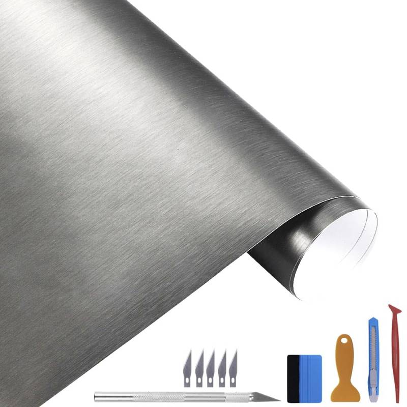 NewL 100cm x 300cm grau gebürsteter Edelstahl Metallic Vinyl Folie Folie Matt Chrom Auto Wrapping Folie Aufkleber Folie Folie Folie Aufkleber Bogen für Motor Laptop Möbel von NewL