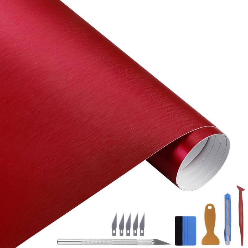 NewL 100cm x 300cm rot gebürsteter Edelstahl Metallic Vinyl Folie Folie Matt Chrom Auto Wrapping Folie Aufkleber Folie Folie Folie Aufkleber Bogen für Motor Laptop Möbel von NewL