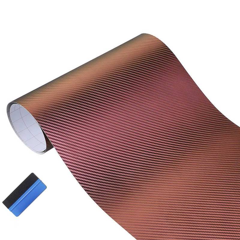NewL 3D-Chamäleon-Kohlefaser-Vinylfolie, Auto-Karosserie-Dekoration, Aufkleber (lila bis rot, 50 cm x 150 cm) von NewL
