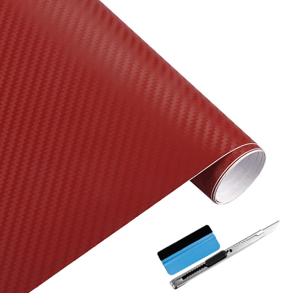 NewL 3D Rot Carbon Fiber Vinyl Wrap Rolle mit Luftablass Blasenfrei Klebefilm Enthält Installationswerkzeuge 30x300cm von NewL