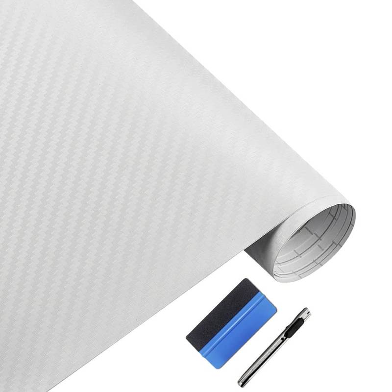 NewL 3D-Vinylfolie aus Karbonfaser, mit Luftabgabe, blasenfreie Klebefolie, inklusive Montagewerkzeugen (30 x 152 cm), Weiß von NewL
