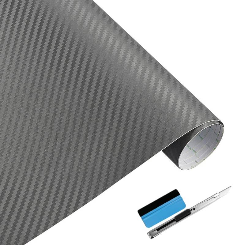 NewL 3D grau Kohlefaser-Vinylfolie mit blasenfreier Klebefolie inkl. Montagewerkzeugen (50cm x 152cm) von NewL