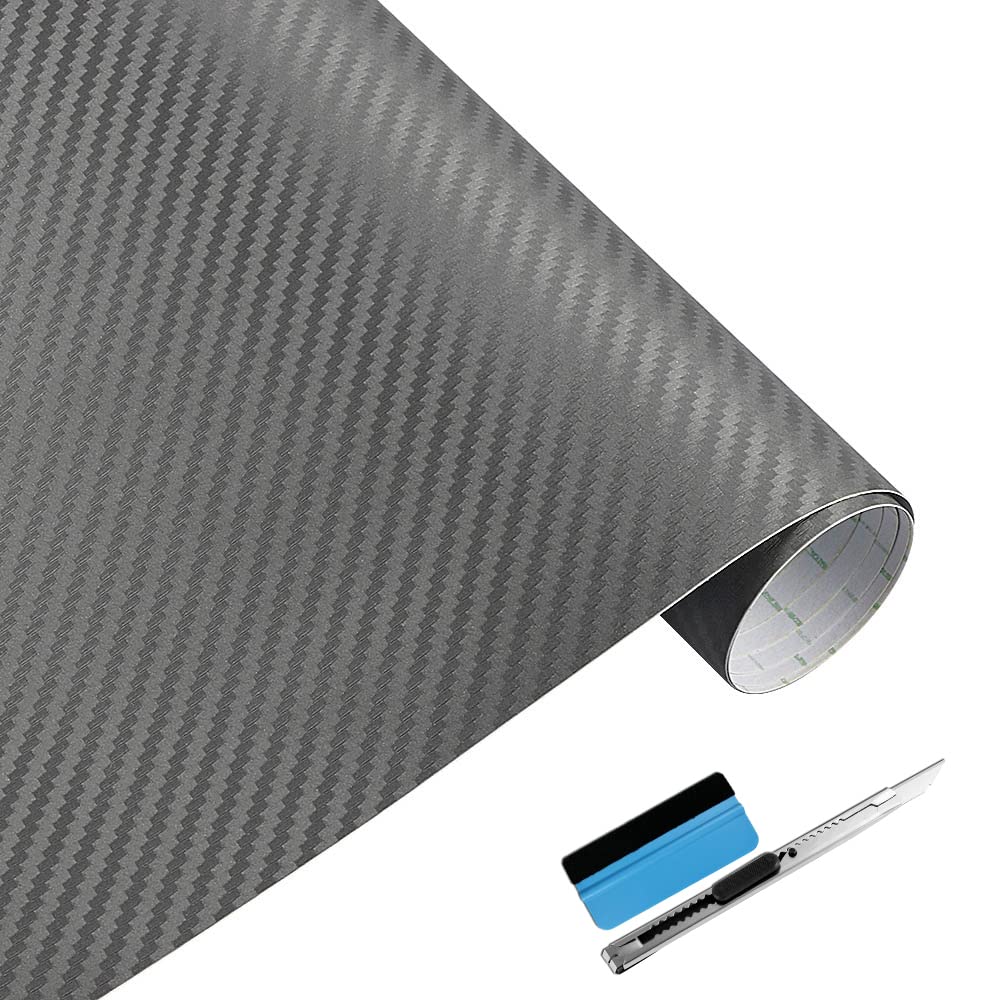 NewL 3D graue Kohlefaser-Vinylfolie mit blasenfreier Klebefolie, inkl. Montagewerkzeug, 30 cm x 152 cm von NewL